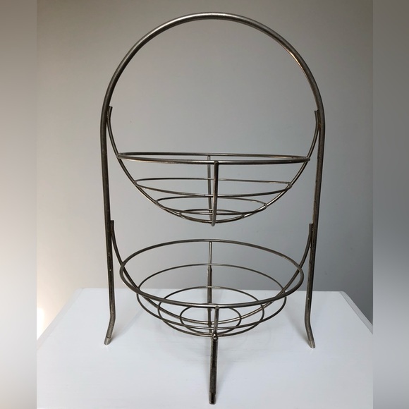 Vintage Two Tier Metal Display Baskets Stand - Picture 2 of 14